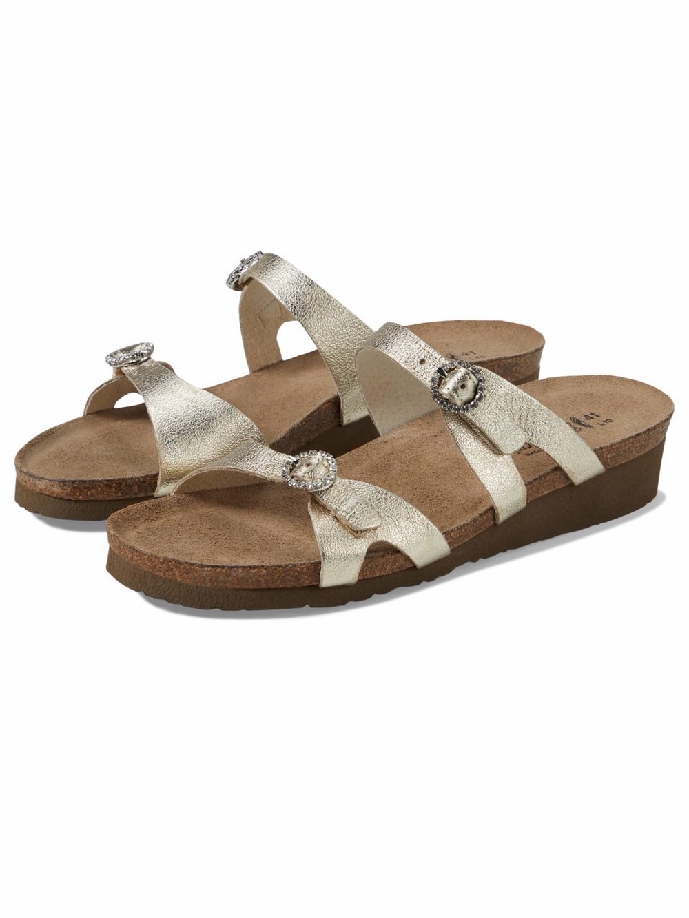 Naot kate Metallic Leather Sandals with crystal Decorative Buckles
